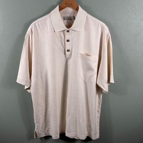 Tommy Bahama Men's Size Large Beige Silk Hawaiian Summer Beach Camp Polo Shirt - Picture 8 of 9